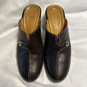 Cole Haan Womens Dark Brown Leather Mules Kitten Heels‎ Contrast Stitch Size 8B
